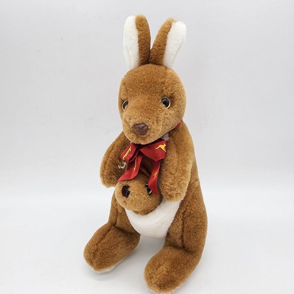 Toyhut Kangaroo Mother Joey Pouch Plush 10" Satin Bow Stuffed Australia Uni Toys